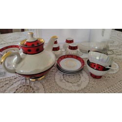 Frunzensky SOVIET USSR Minsk FFZ Porcelain Teapot Tea Cups Saucers Black Polka