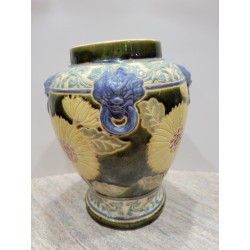 Chinese Asian Green Clay Fired Foo Dog Floral Ginger Jar Tall Vase Vintage Decor