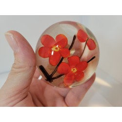 Chinese Flowers on Branching Stems Lampwork Art Glass Paperweight Plum Blossoms