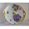 Vintage Austria MZ Moritz Zdekauer Violets Gold Edge Handle Cake Serving Plate