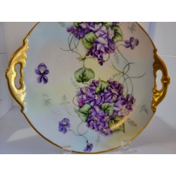 Vintage Austria MZ Moritz Zdekauer Violets Gold Edge Handle Cake Serving Plate