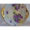 Vintage Austria MZ Moritz Zdekauer Violets Gold Edge Handle Cake Serving Plate