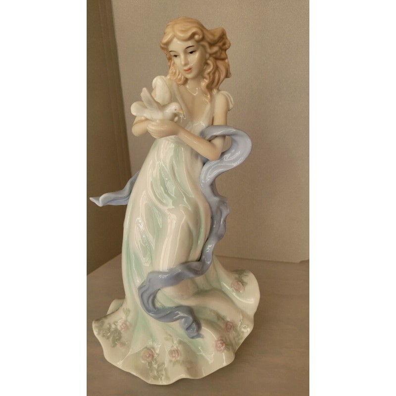 Yvonne Halton British Artist Fine Porcelain Figurine of a Girl Woman with a Dove