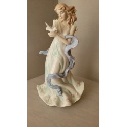 Yvonne Halton British Artist Fine Porcelain Figurine of a Girl Woman with a Dove